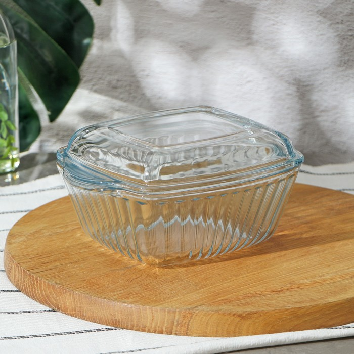 Кастрюля из жаропрочного стекла для запекания Borcam, 1 л, 20,4&times;16 см, рифлёная, с крышкой