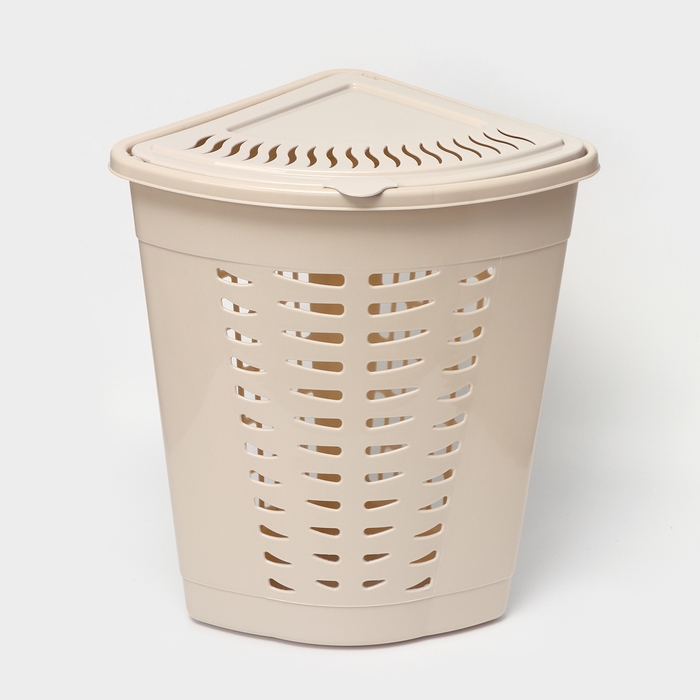 Корзина для белья угловая с крышкой, 45 л, 37&times;50&times;56 см, цвет слоновая кость
