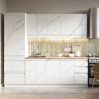 Кухонный гарнитур 2400 Денуа, с пеналом, цельная столешница, МДФ, Монте белый мрамор