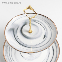 Этажёрка - фруктовница круглая &laquo;Мрамор&raquo;, 2 яруса, d=20,5/25 см, керамика, цвет серый