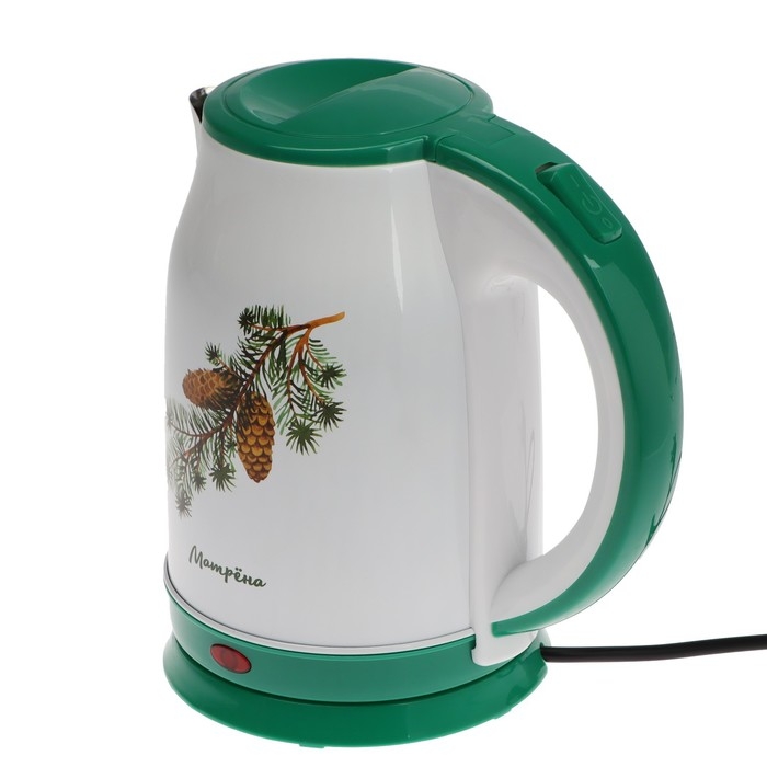 Чайник электрический МАТРЁНА MA-120, металл, 1.8 л, 1500 Вт, бело-зелёный с рисунком Чайник электрический МАТРЁНА MA-120, металл, 1.8 л, 1500 Вт, бело-зелёный с рисунком "Шишки"