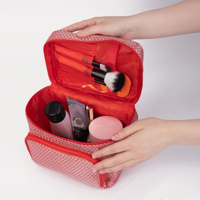 Косметичка на молнии, с зеркалом, цвет красный Косметичка на молнии, с зеркалом, цвет красный