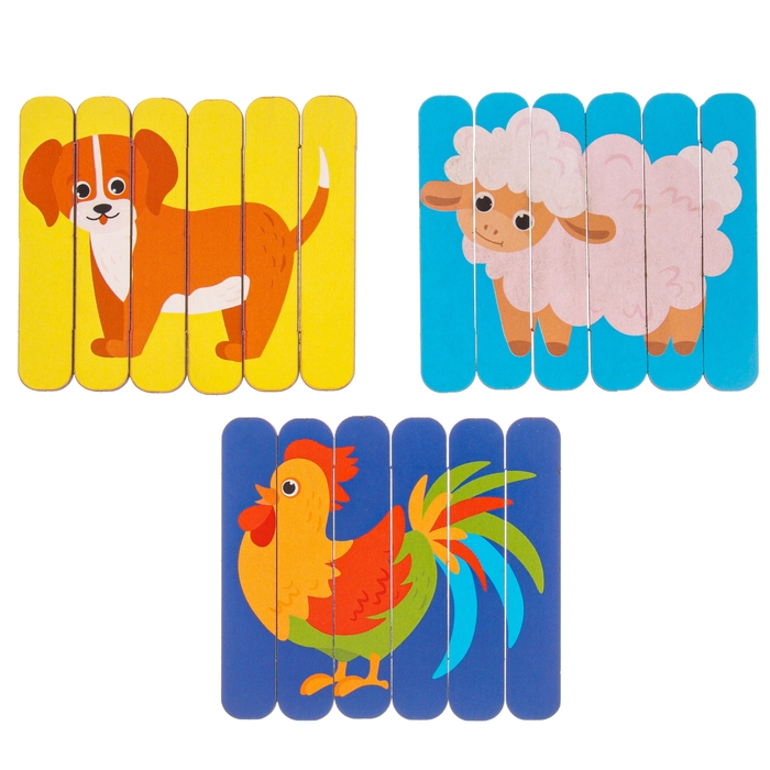 Головоломка. Собери 6 картинок &laquo;Ферма&raquo;, двусторонние палочки