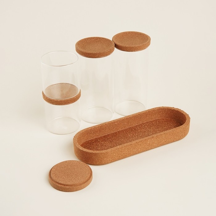 Набор банок стеклянный для хранения сыпучих продуктов SL Home &laquo;Алькорноке&raquo;, 5 предметов: 4 банки 280/650 мл, с пробковой крышкой, на подставке