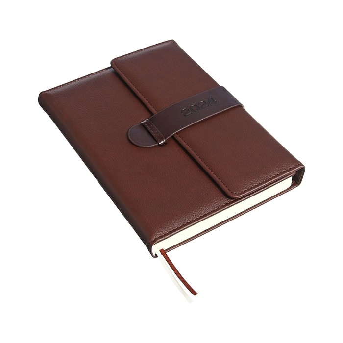 Ежедневник датированный 2024 A5 176 листов, deVENTE.Tudor, твёрдая обложка из искусственной кожи, ляссе, кремовый блок 70 г/м2, коричневый