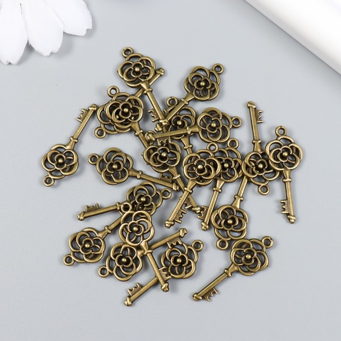 Декор для творчества металл Декор для творчества металл "Ключик с цветком" набор 20 шт бронза 1,1х2,7 см