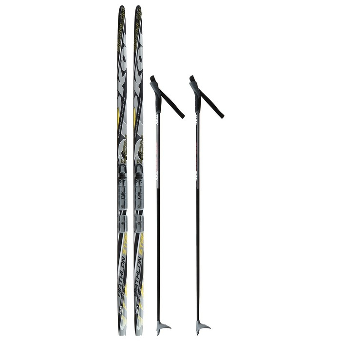 Комплект лыжный: пластиковые лыжи 150 см без насечек, стеклопластиковые палки 110 см, крепления NNN, цвета МИКС
