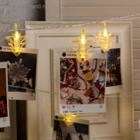 Гирлянда &laquo;Нить&raquo; 4.5 м с насадками &laquo;Прищепки-ёлочки&raquo;, IP20, прозрачная нить, 20 LED, свечение тёплое белое, 220 В