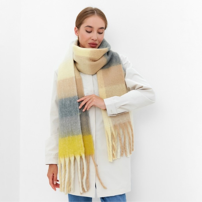 Шарф зимний объемный с кистями MINAKU клетка 210*38+18 см Шарф зимний объемный с кистями MINAKU клетка 210*38+18 см