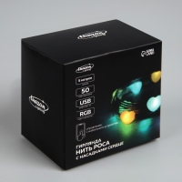 Умная гирлянда &laquo;Нить&raquo; 5 м роса с насадками &laquo;Сердечки&raquo;, IP20, серебристая нить, 50 LED, пульт ДУ, приложение, свечение RGB, USB