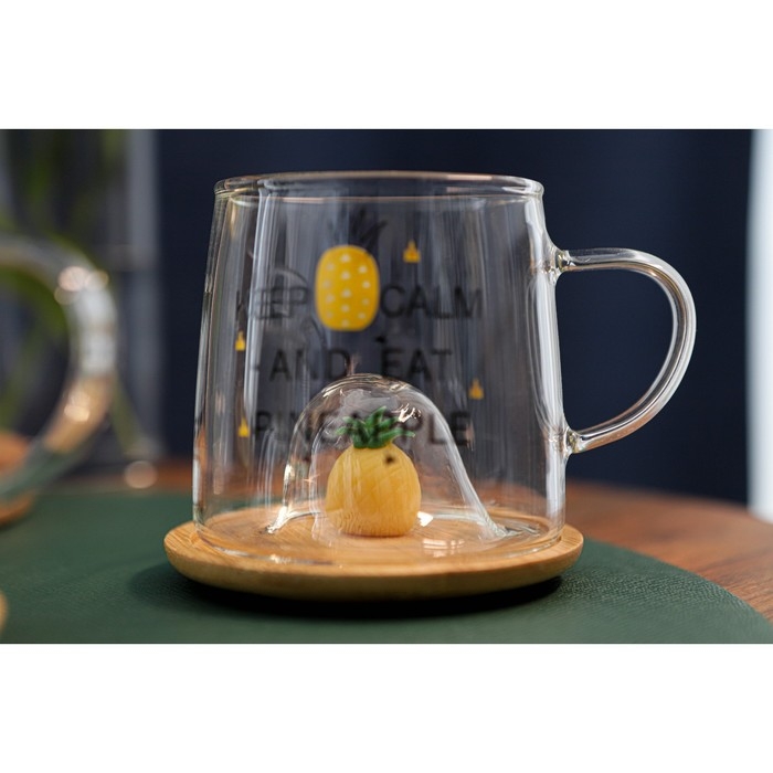 Кружка стеклянная с деревянной крышкой «Ананасик», 300 мл Кружка стеклянная с деревянной крышкой «Ананасик», 300 мл