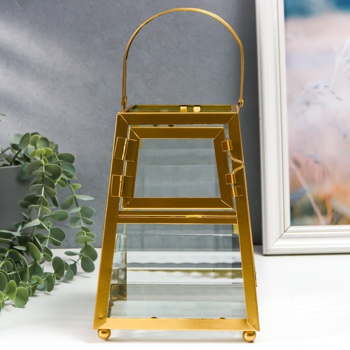 Подсвечник металл Подсвечник металл "Грани с витражными стёклами" золото 15х14.5х21 см