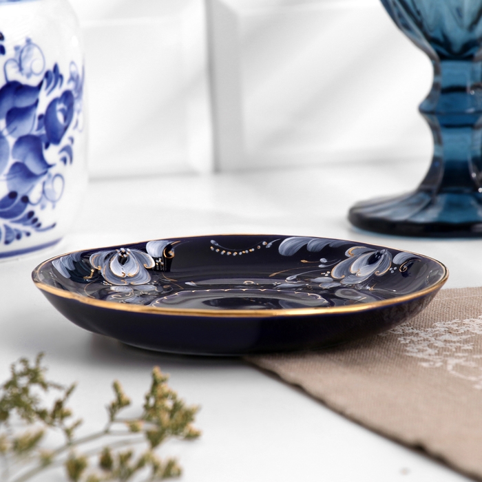 Блюдце "Яна", d-13см, кобальтовая глазурь