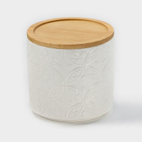 Банка для хранения сыпучих продуктов BellaTenero «Листья», 300 мл, d=8,5 см, с бамбуковой крышкой, фарфоровая, цвет белый Банка для хранения сыпучих продуктов BellaTenero «Листья», 300 мл, d=8,5 см, с бамбуковой крышкой, фарфоровая, цвет белый