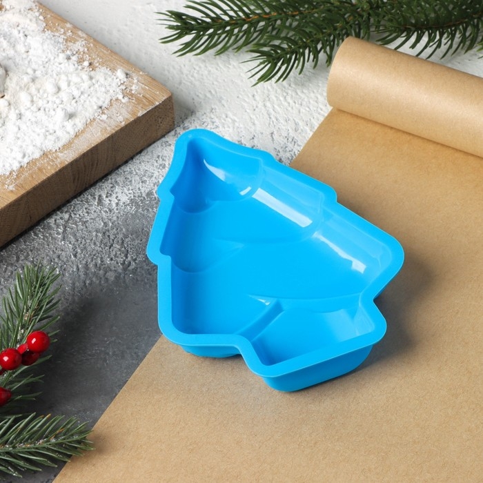 Форма для выпечки новогодняя Доляна &laquo;Ёлочка&raquo;, силикон, 13,5&times;10,5 см, цвет синий