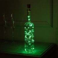 Гирлянда &laquo;Нить&raquo; 2 м роса с пробкой, IP20, серебристая нить, 20 LED, батарейки LR44х3 (в комплекте), свечение зелёное