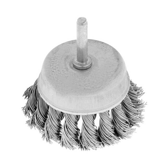 Щетка металлическая для дрели ТУНДРА, со шпилькой, крученая проволока, Щетка металлическая для дрели ТУНДРА, со шпилькой, крученая проволока, "чашка", 65 мм