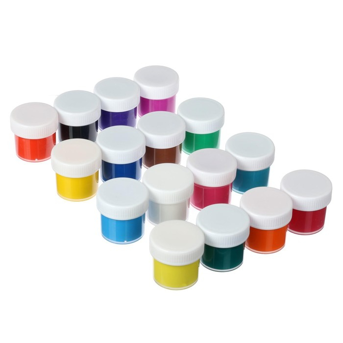 Краска акриловая, набор 16 цветов х 20 мл, Краска акриловая, набор 16 цветов х 20 мл, "Луч", художественные, глянцевые