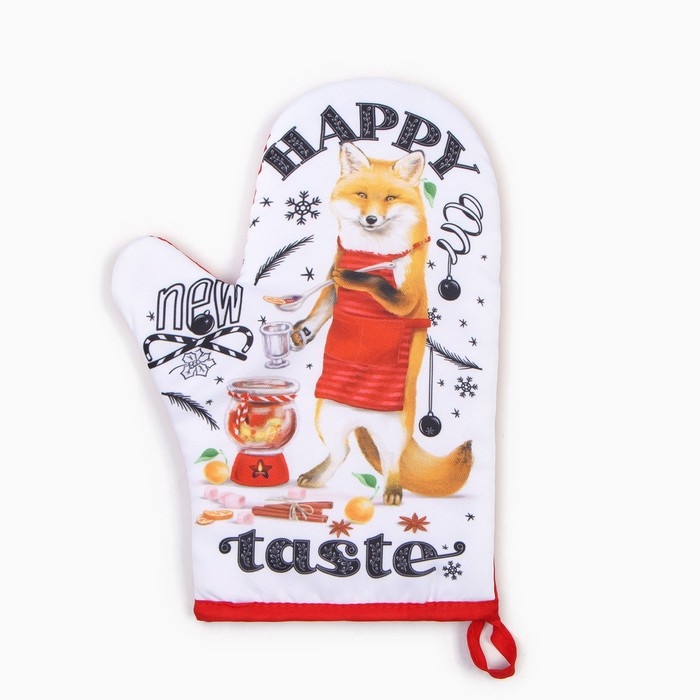 Новый год.Варежка-прихватка "Happy new taste" 20х27см,100% п/э