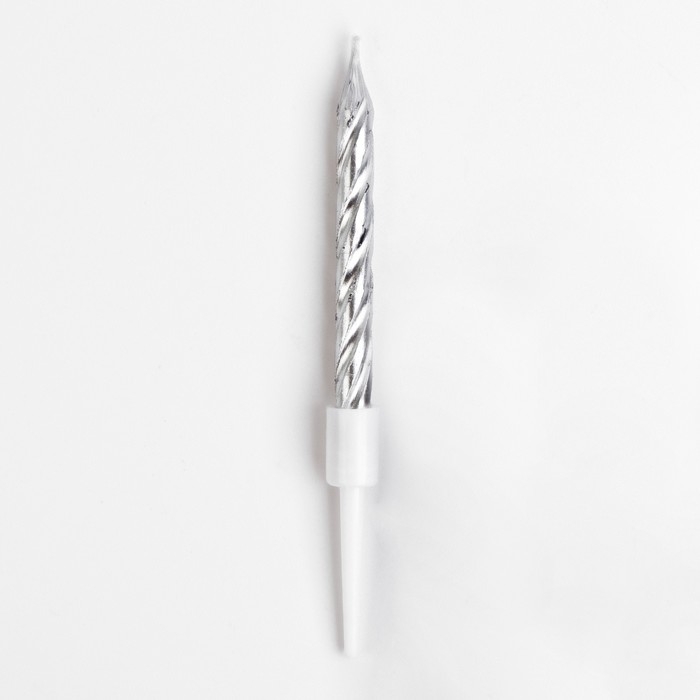 Набор свечи в торт "Спираль", 200шт, 5 см, серебряный металлик