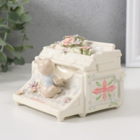 Сувенир керамика музыкальный "Котёнок с цветочной печатной машинкой" 9х11х7,5 см