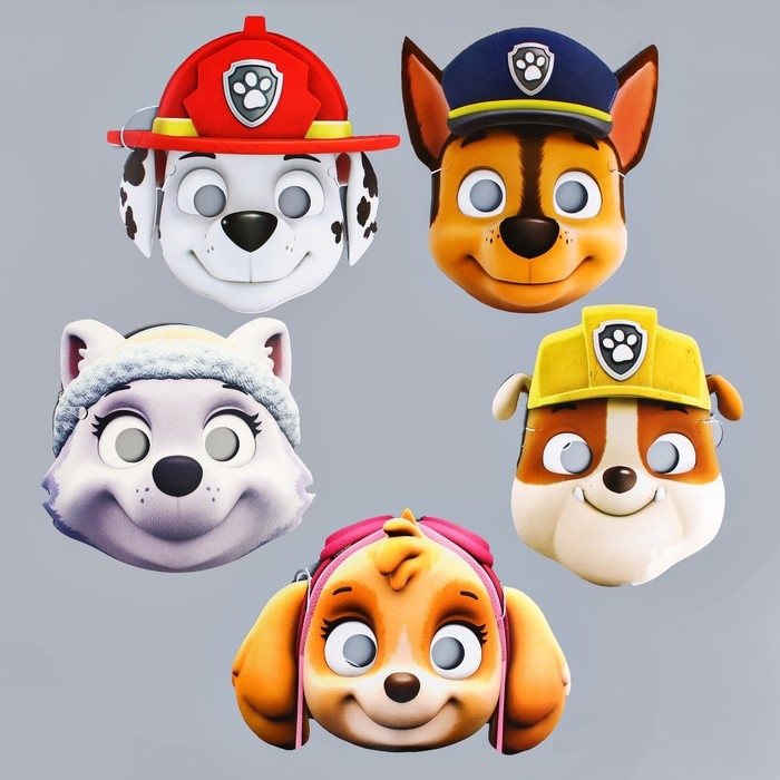Набор карнавальных масок, 5 штук, Щенячий патруль Набор карнавальных масок, 5 штук, Щенячий патруль