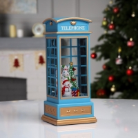Светодиодная фигура &laquo;Снеговик в телефонной будке&raquo; 10.5 &times; 25 &times; 10.5 см, пластик, батарейки ААх3 (не в комплекте), USB, свечение тёплое белое