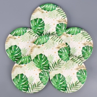 Набор бумажной посуды одноразовый декор &laquo;Эко&raquo;, 6 тарелок, 6 стаканов, 1 гирлянда, декор фотозоны
