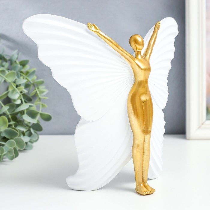 Сувенир полистоун "Девушка-бабочка" белый с золотом 25х8х20,5 см