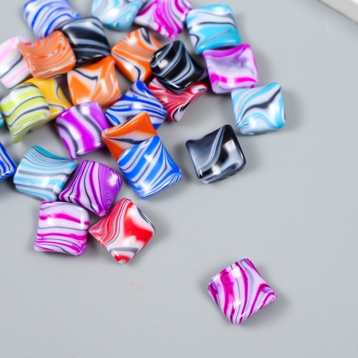 Бусины для творчества пластик "Квадрат красочные разводы" набор 20 гр 0,5х2,1х1,9 см