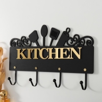 Крючки декоративные дерево "Кухонные принадлежности" чёрный, зеркальный 4,3х34х22,3 см Крючки декоративные дерево "Кухонные принадлежности" чёрный, зеркальный 4,3х34х22,3 см