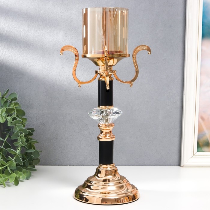 Подсвечник металл, стекло на 1 свечу Подсвечник металл, стекло на 1 свечу "Карино" d-7 см, золото 15,5х15,5х33 см