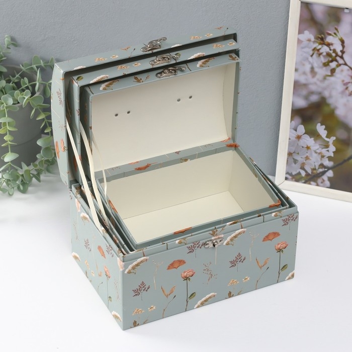 Шкатулка картон сундучок "Цветочный рисунок" набор 3 шт 26х18х16,5 24х16х14,5 22х14х12,7 см   102356