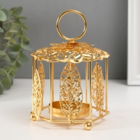 Подсвечник металл на 1 свечу "Фонарик. Цветок и листья" золото d=5,5 см 9,8х10,5х14 см