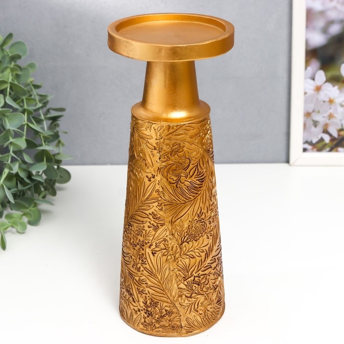 Подсвечник полистоун на 1 свечу Подсвечник полистоун на 1 свечу "Растительные узоры" золото 25х9,5х9,5 см