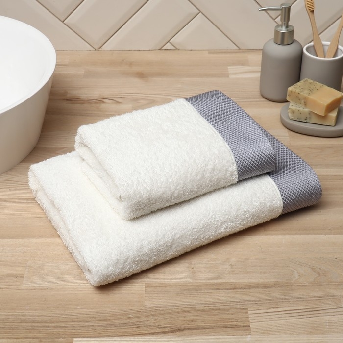 Полотенце махровое Love Life Полотенце махровое Love Life "Honey" 70*140 см, молочный, серый, 100% хл, 450 гр/м2