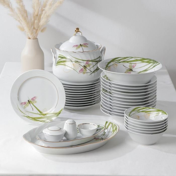 Сервиз столовый фарфоровый «Стрекоза», 37 предметов, 2 вида тарелок Сервиз столовый фарфоровый «Стрекоза», 37 предметов, 2 вида тарелок