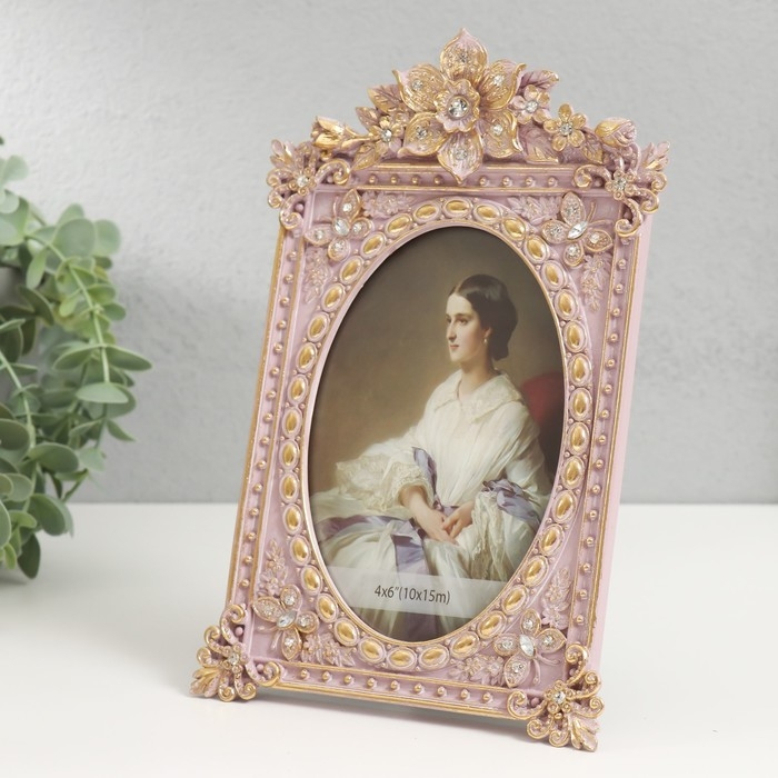 Фоторамка полистоун 10х15 см Фоторамка полистоун 10х15 см "Королевские цветы" розовая 22,5х14,5х3 см