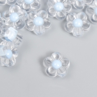 Бусины пластик "Цветок с голубой серединкой" глянец 20 гр  0,6х1,2х1,2 см