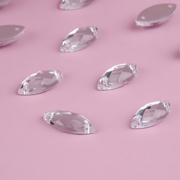 Стразы пришивные &laquo;Лепесток&raquo;, из органического стекла, 7 &times; 15 мм, 50 шт, цвет белый