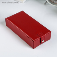 Шкатулка кожзам под часы 2 отделения и бижутерию "Ромбы красные" матовая 8,5х25х25 см