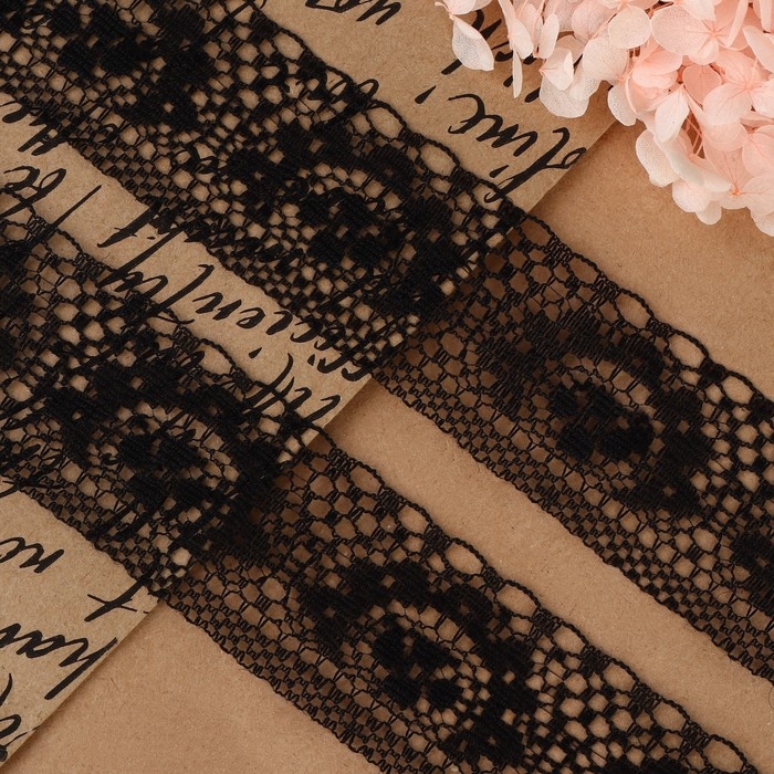 Кружево капроновое, 35 мм &times; 10 &plusmn; 1 м, цвет чёрный