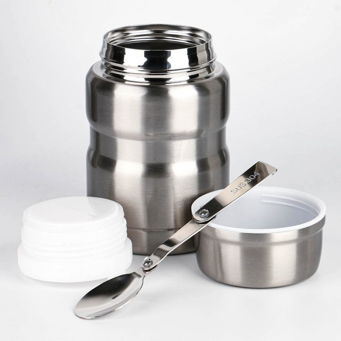 Термос для еды Термос для еды "Мастер К", 500 мл, сохраняет тепло 8 ч, 10 х 15.5 см, хром