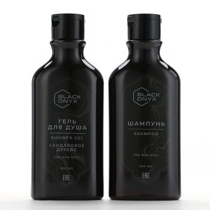 Подарочный набор косметики BLACK ONYX, гель для душа и шампунь для волос, 2 х 290 мл, аромат сандалового дерева, HARD LINE Подарочный набор косметики BLACK ONYX, гель для душа и шампунь для волос, 2 х 290 мл, аромат сандалового дерева, HARD LINE