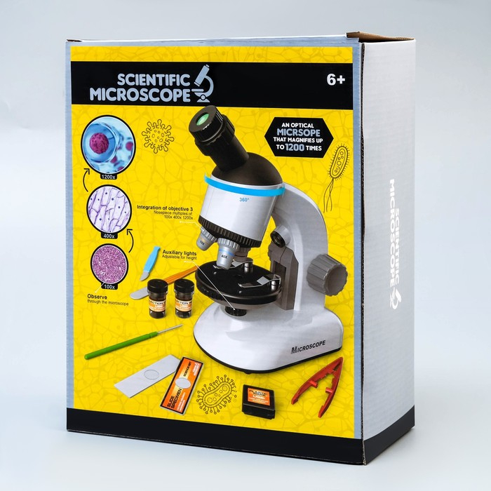 Микроскоп "Юный ученый" кратность до х1200, желтый, подсветка