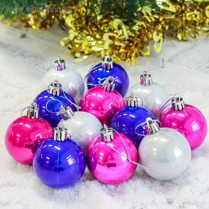 Набор шаров пластик d-5 см, 12 шт Набор шаров пластик d-5 см, 12 шт "Жемчужный глянец" микс