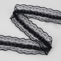Рюш кружевной, с бусинами, 40 мм, 4,5 &plusmn; 0,5 м, цвет чёрный