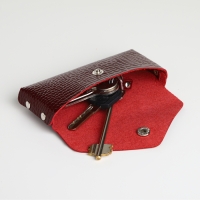 Ключница карманная на кнопке TEXTURA, длина 15 см, кольцо, цвет бордовый