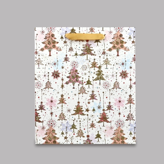 Пакет подарочный новогодний ламинированный &laquo;Ёлочки&raquo;, M 30 х 26 х 9 см