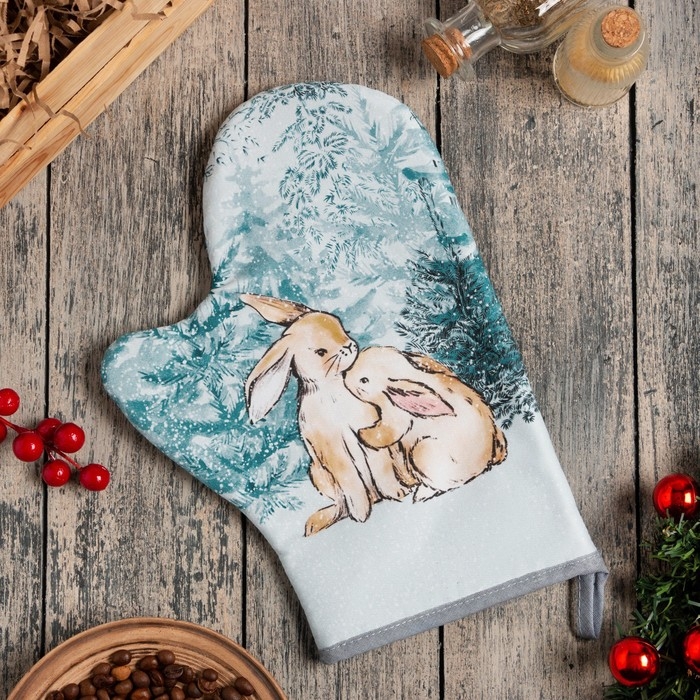 Новый год.Варежка-прихватка "Let it snow" 20х28 см, саржа, 100% х/л, ватин 250 г/м2